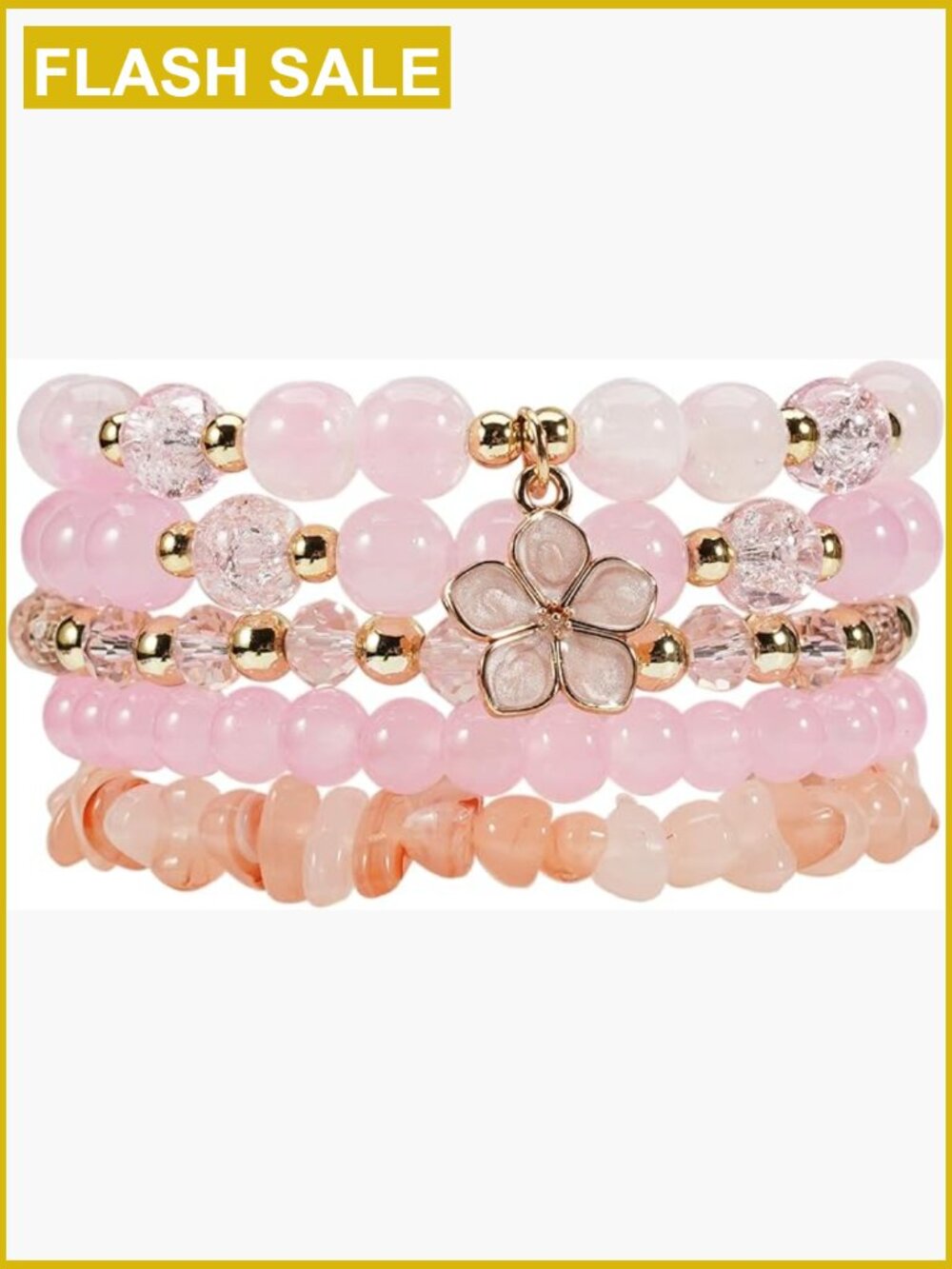 5 Layer Bohemian Flower Glass Beaded Stretch Bracelet Set Stackable